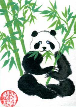 "Pandalicious" by Lynna Zakaria, Oak Creek WI - Oriental Brush Painting on Rice Paper - SOLD